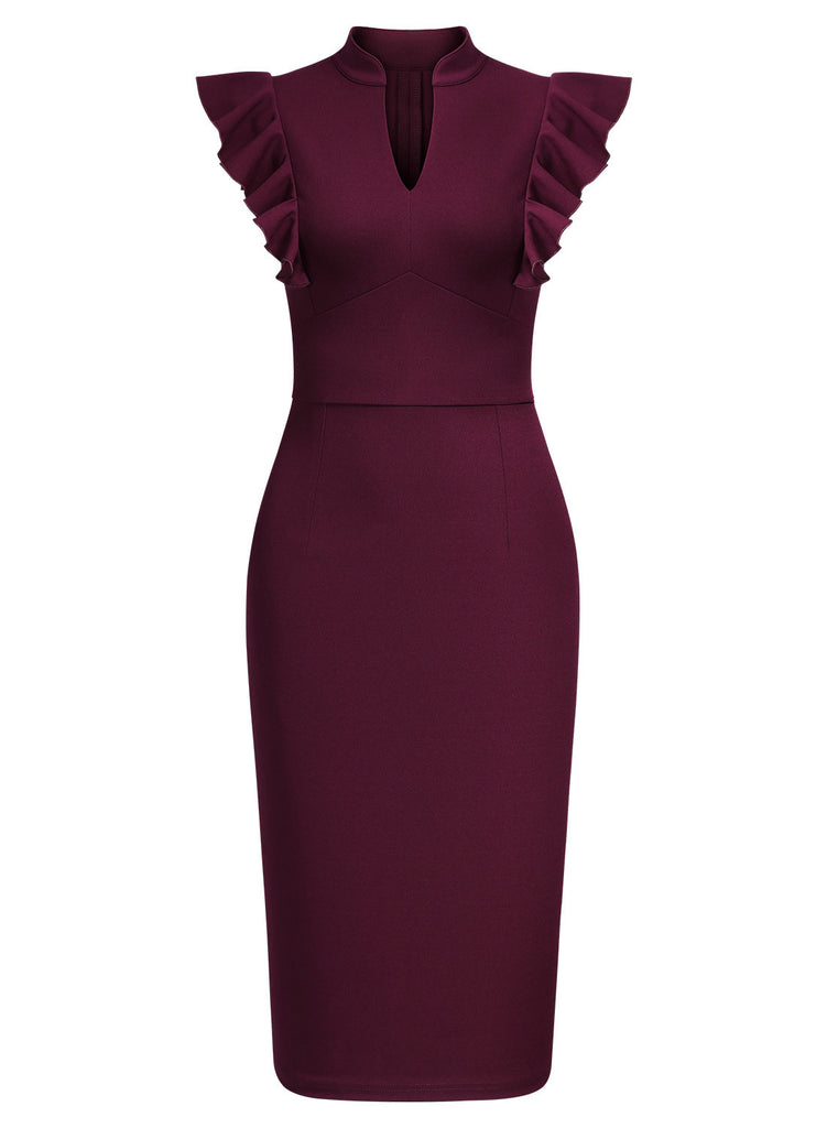 Burgundy dress occasional long pencil with push-up cups with  straps,S-053705-1